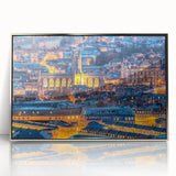 Large art print of Bath, England in muted watercolor tones on a silver-framed acrylic, ideal for modern art wall decor.