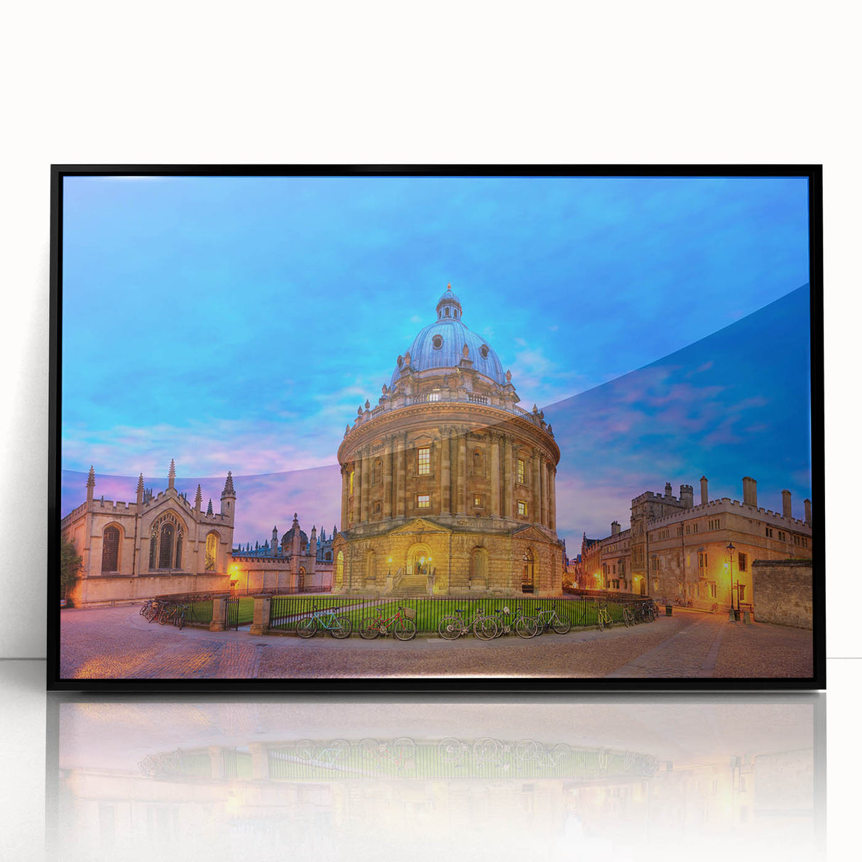 Large abstract depiction of Oxford in muted earth tones on a framed acrylic, ideal for dining room art.