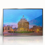 Acrylic print of Oxford scenery in muted earth tones, framed in silver, suitable for modern art wall decor.