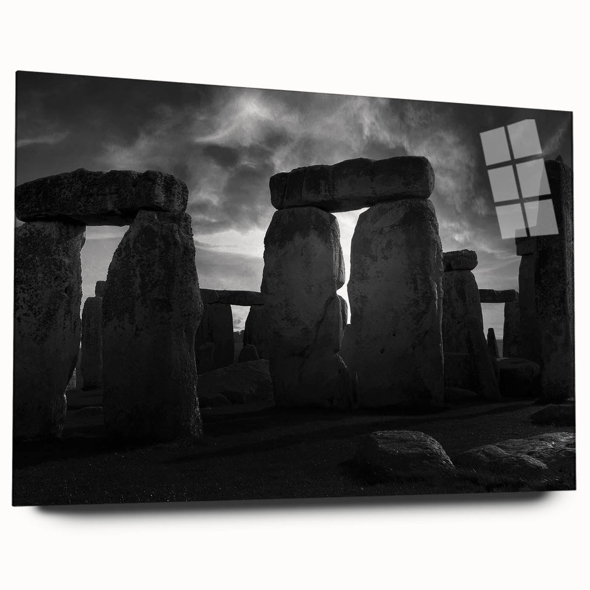 Acrylic print of Stonehenge in muted earth tones, ideal for bedroom or dining room art.