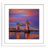 Textured art of Tower Bridge in muted gray and blue tones on a framed poster, ideal for bedroom wall decor.