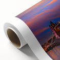 Art deco poster of the Tower Bridge in muted gray and blue tones on a rolled canvas, ideal for nursery wall art.
