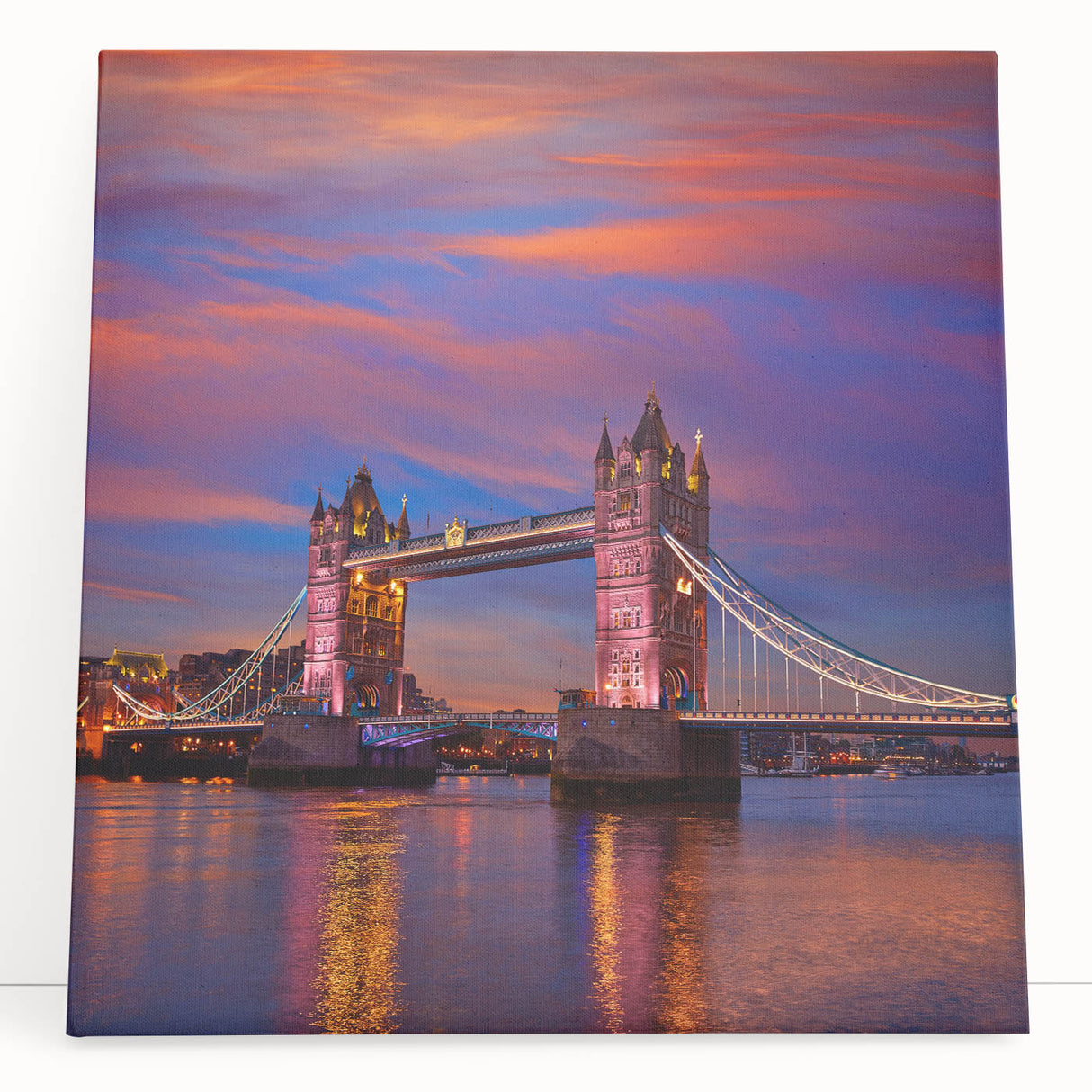 Black and white photo of Tower Bridge on stretched canvas, suitable as large kitchen wall art.