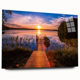 Acrylic print of a serene Finnish landscape in muted green and blue tones, ideal for bedroom or dining room art.