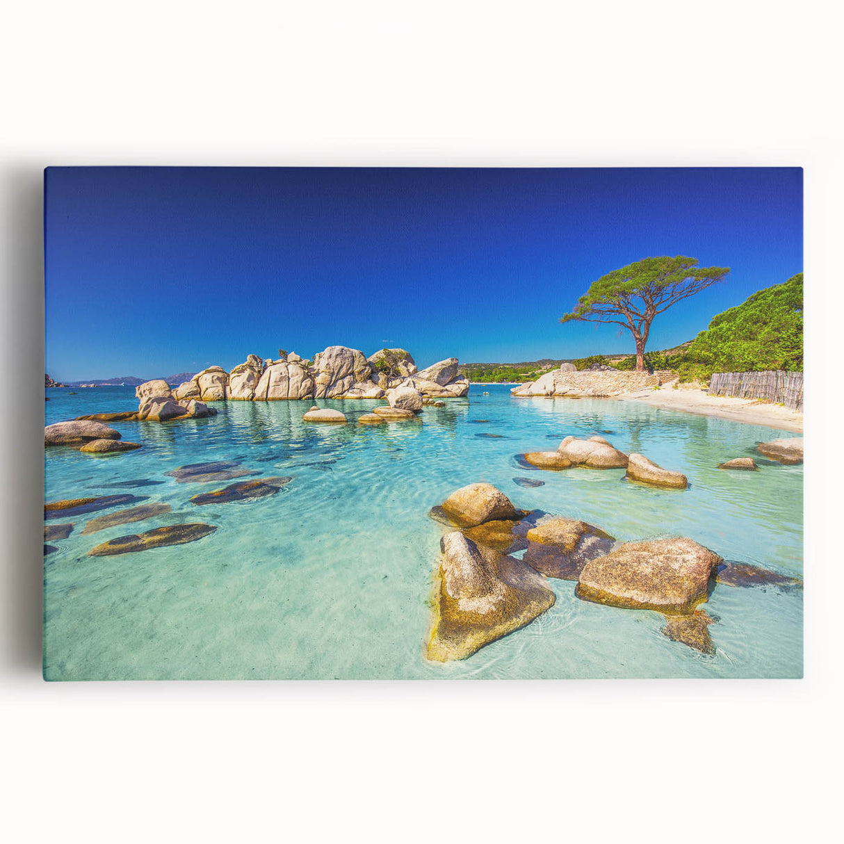 Black and white photograph of Corsica landscape on stretched canvas, ideal for kitchen wall art or bedroom.