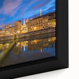 Extra large black wall art of Lyon, France on textured canvas, featuring colorful, abstract elements.