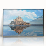 Large art print of a mid-century modernist French scenery in silver framed acrylic, suitable for modern art wall decor.