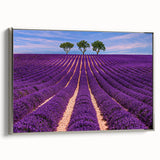 Framed canvas of a vintage-style landscape art painting depicting the colorful Provence countryside.