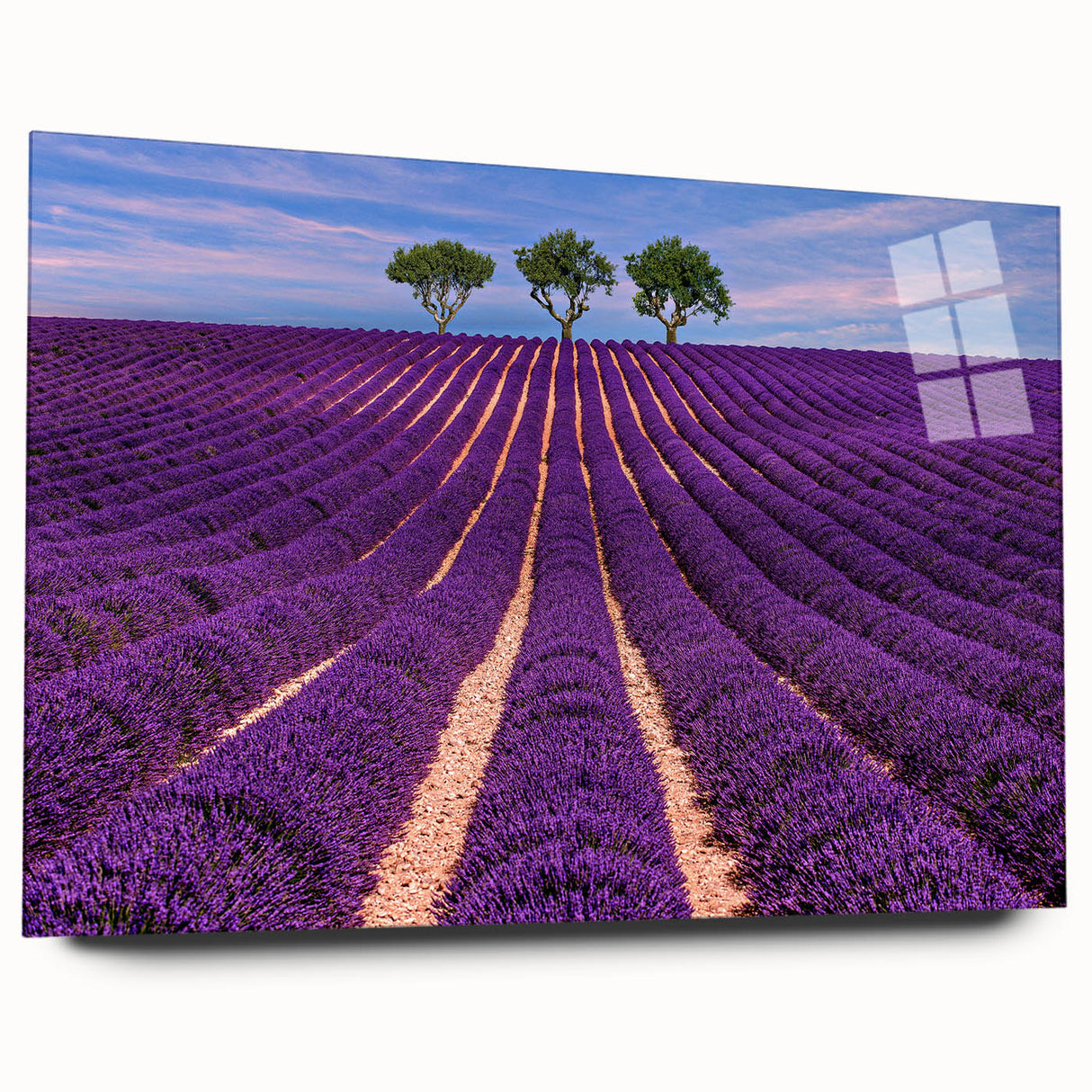 Large abstract wall art depicting the Provence scenery in muted earth tones on acrylic glass.