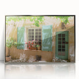 Large art print of a serene South France landscape in soft pastel shades on a silver-framed acrylic.