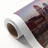 Art deco poster of Bavarian scenery in pastel colors on rolled canvas, ideal for nursery wall art.