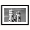 Extra large abstract art print of colorful, textured Munich scenery on a black framed canvas, ideal for living room decor.