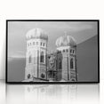 Large abstract wall art of Munich skyline in muted gray and blue tones on framed acrylic, suitable for modern art wall decor.