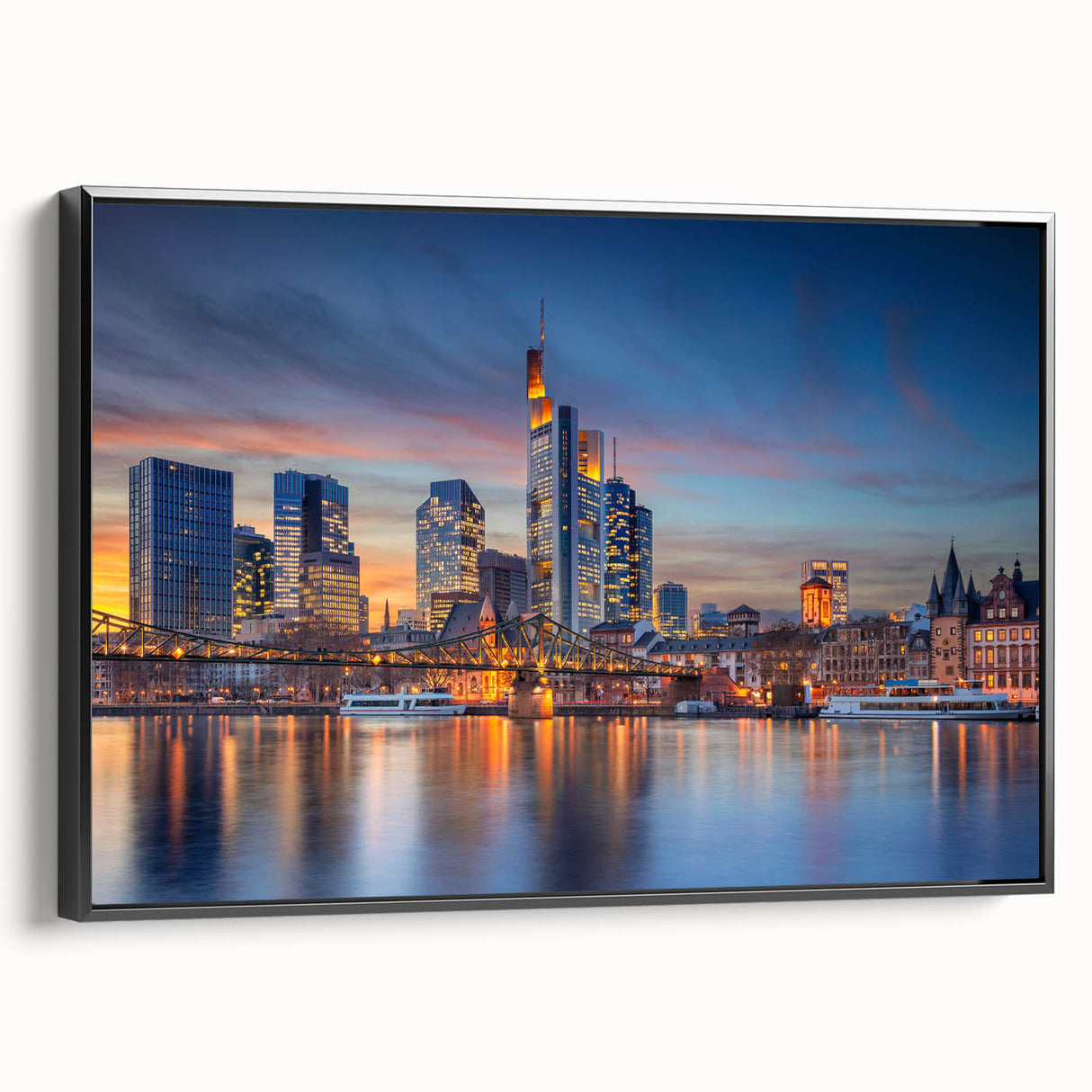 Black and white framed canvas of a vintage German landscape, perfect for bedroom decor.