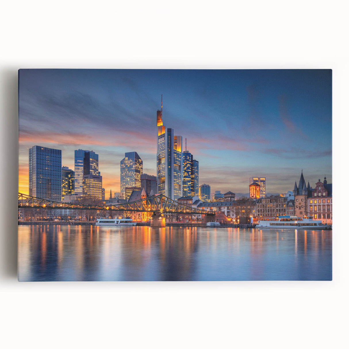 Black and white photograph of a German cityscape on stretched canvas, ideal for kitchen wall art.