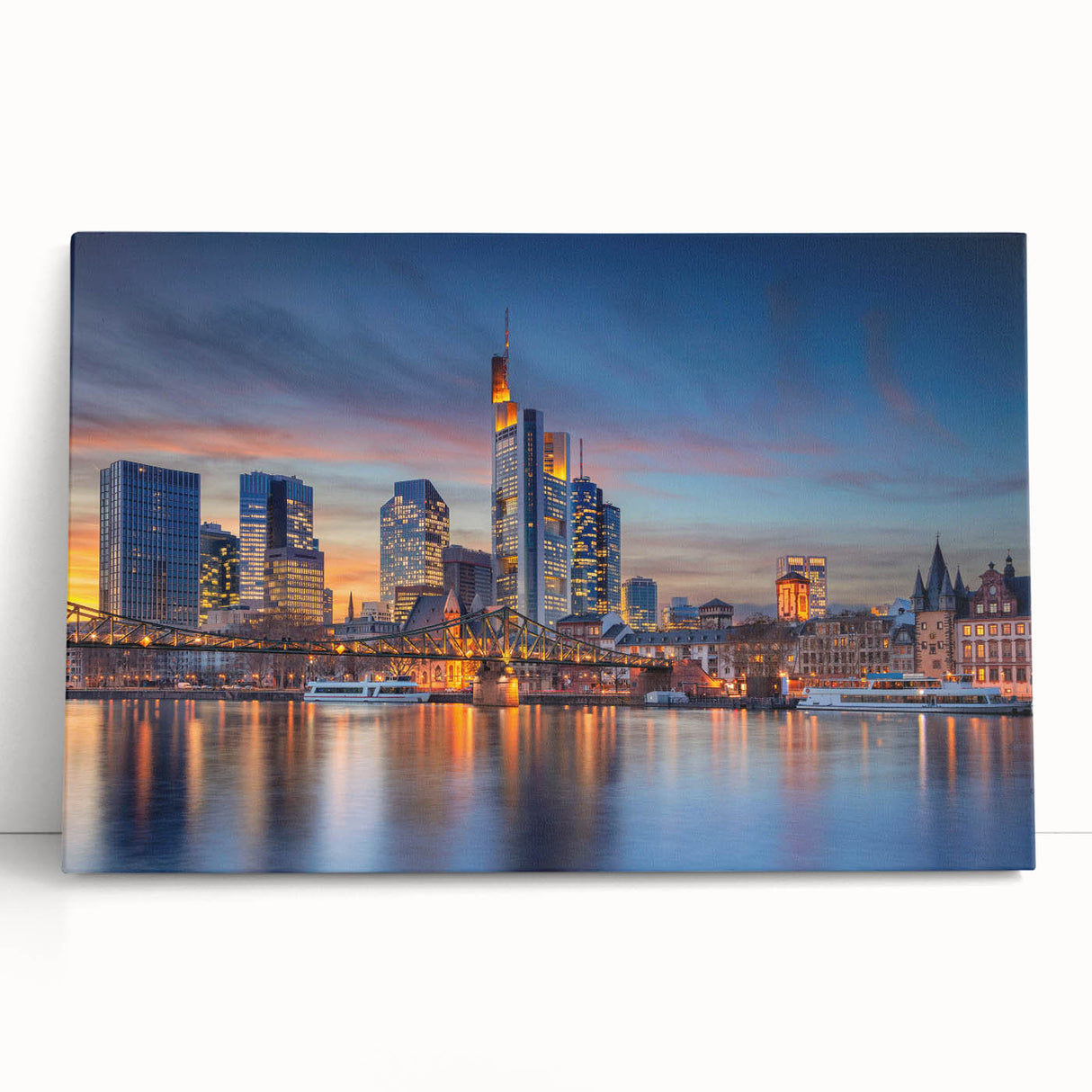 Black and white photo of European scenery on large stretched canvas, ideal for kitchen wall art.