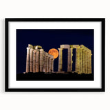 Extra large framed wall art of an abstract Athens skyline in vibrant colors, ideal for living room decor.