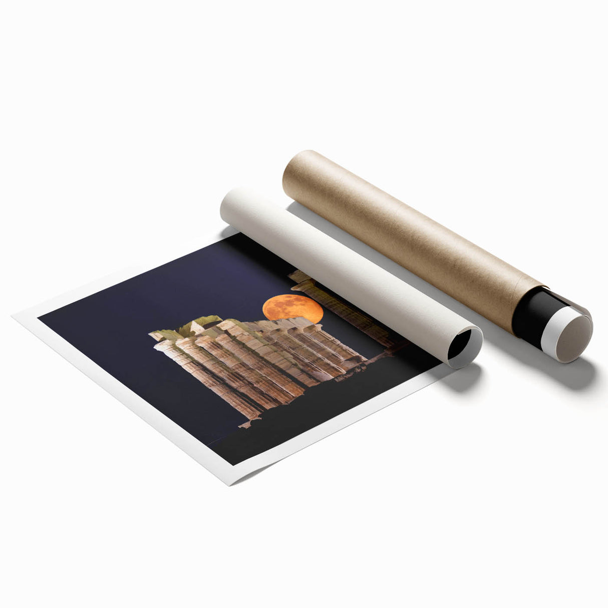 Extra large rolled print of Athens scenery with floral accents in muted earth tones, ideal for classy bathroom wall art.