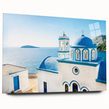 Acrylic print of a Crete, Greece landscape in muted blue tones, ideal for bedroom or dining room art.
