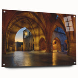 Acrylic print of a European scenery in Rhodes, Greece, featuring vivid blue and white tones, ideal for dining room decor.