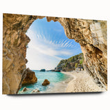 Acrylic print of a large abstract depiction of a European landscape in muted earth tones.