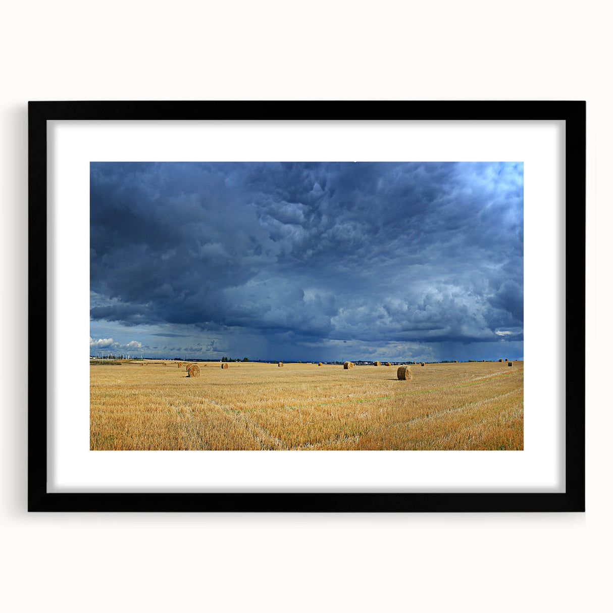 Abstract art print featuring colorful, textured scenery of a European landscape on a large framed canvas.