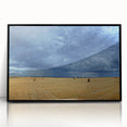 Large abstract wall art depicting a European cityscape in muted gray and blue tones, framed in black acrylic.