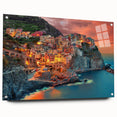Acrylic print of Cinque Terre with vibrant coastal colors, ideal for bedroom or dining room decor.