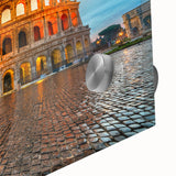 Acrylic print of the Colosseum in muted earth tones, ideal for dining room art in a mid-century modernist style.