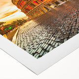 Art deco poster of the Colosseum in muted sepia tones on rolled canvas, suitable for dining room decor.