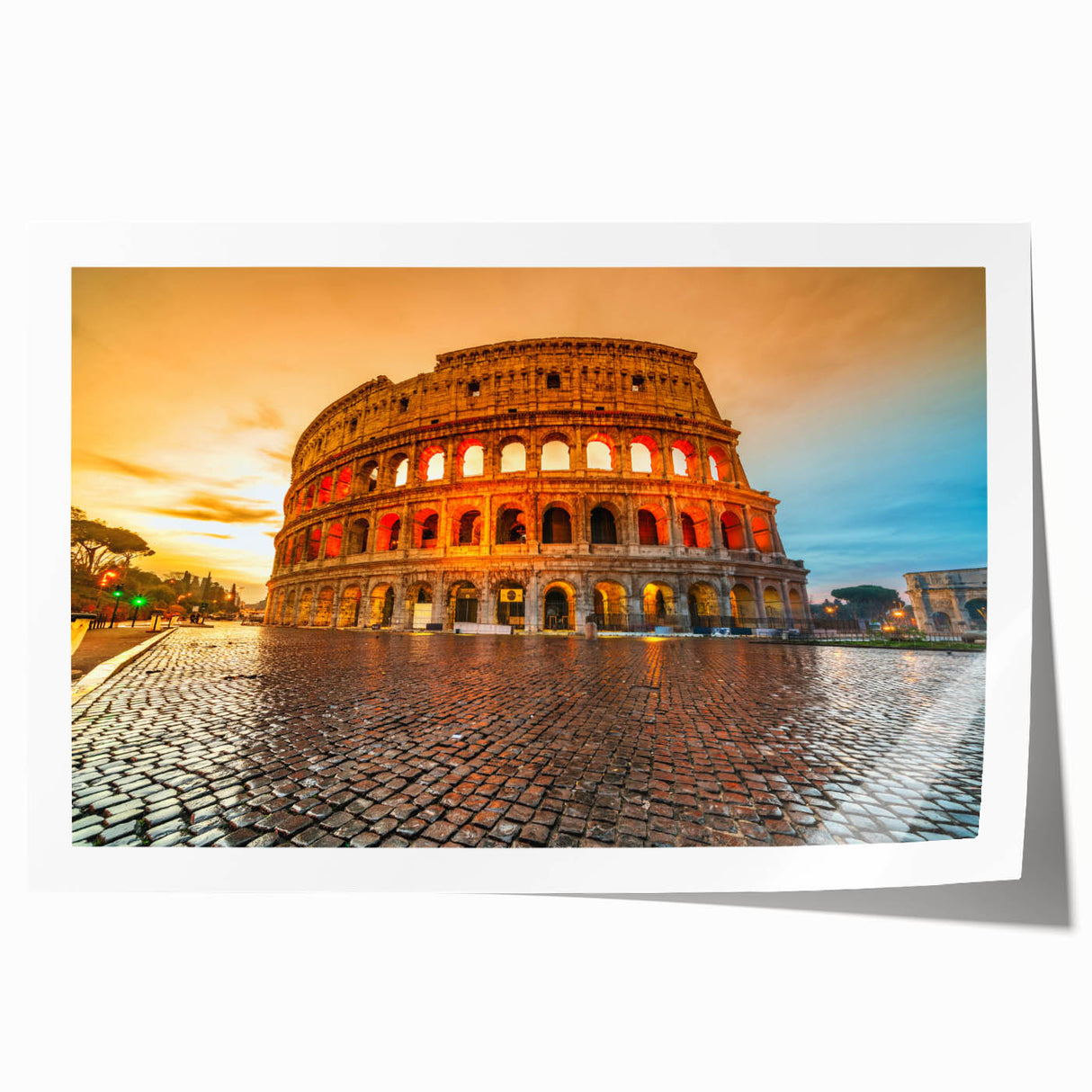 Rolled print of the Colosseum in Rome with soft earth tones, ideal for art wall dining room.