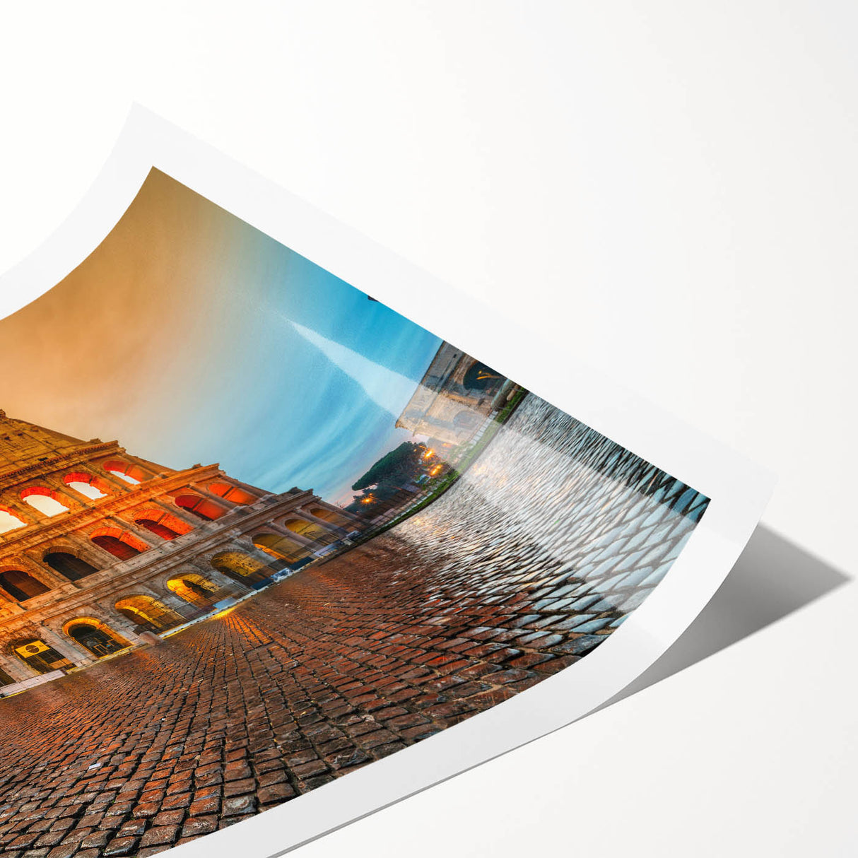 Extra large rolled print of the Colosseum in muted earth tones, ideal for large living room wall art.