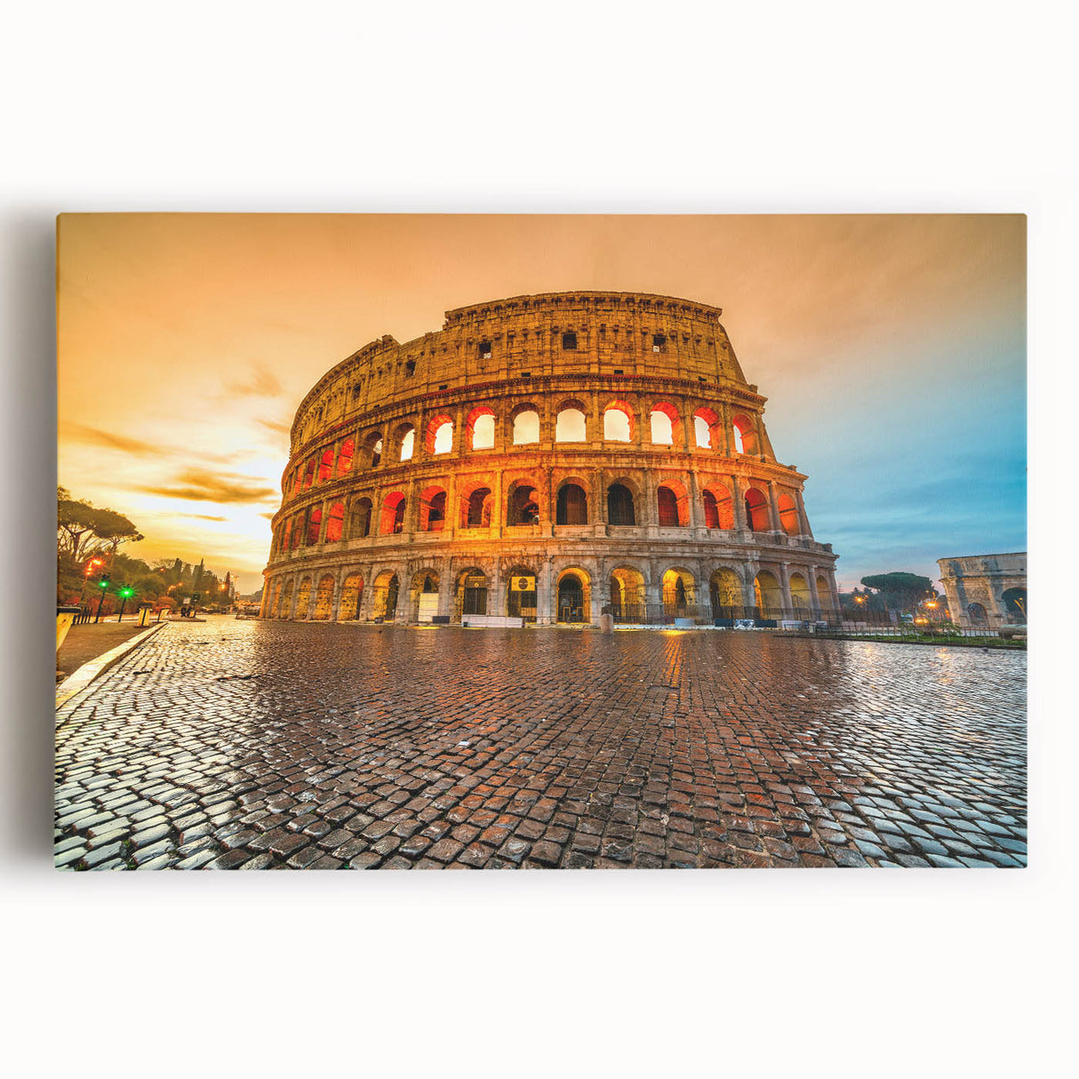 Black and white print of the Colosseum on stretched canvas, ideal for kitchen wall art or bedroom ambiance.