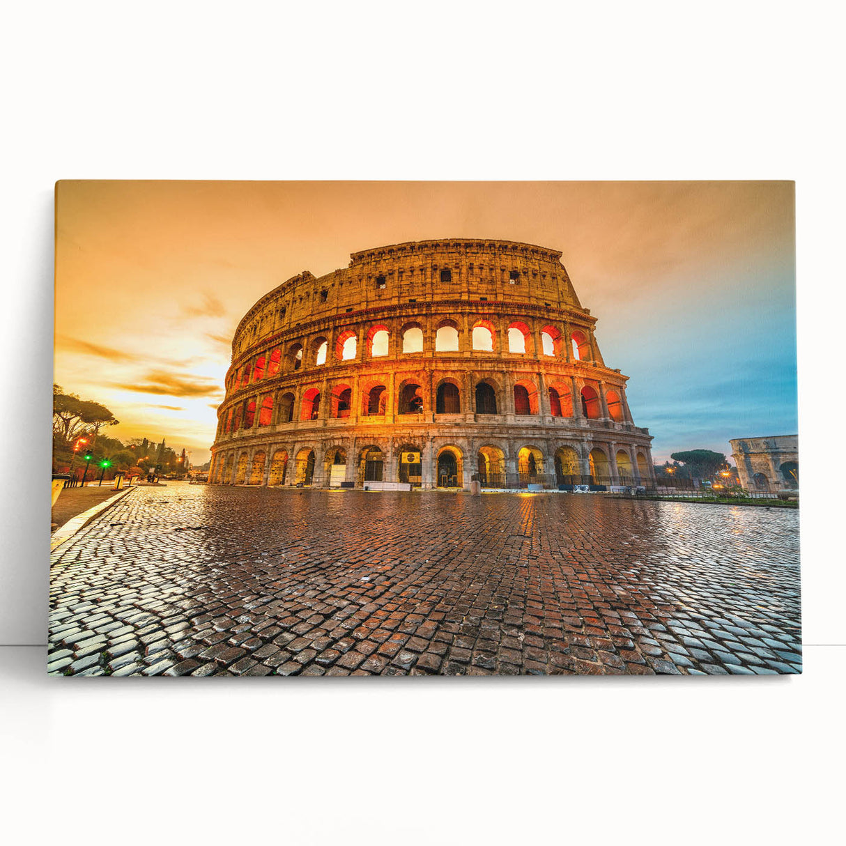 Black and white stretched canvas of the Colosseum in Rome, ideal for kitchen wall art.