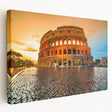 Side view of the Colosseum in Rome on stretched canvas, depicted in warm earth tones, suitable for kitchen wall art.