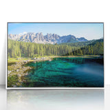 Acrylic print of the Dolomites in Italy with calm green and blue tones, ideal for modern art wall decor.