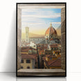 Large abstract wall art depicting Florence scenery in mid-century modernist style, framed in black acrylic.
