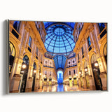 Framed canvas landscape art painting of Milan with vibrant, colorful details on a black background.