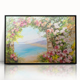 Large abstract wall art depicting a European Naples scenery in black and white acrylic, framed.