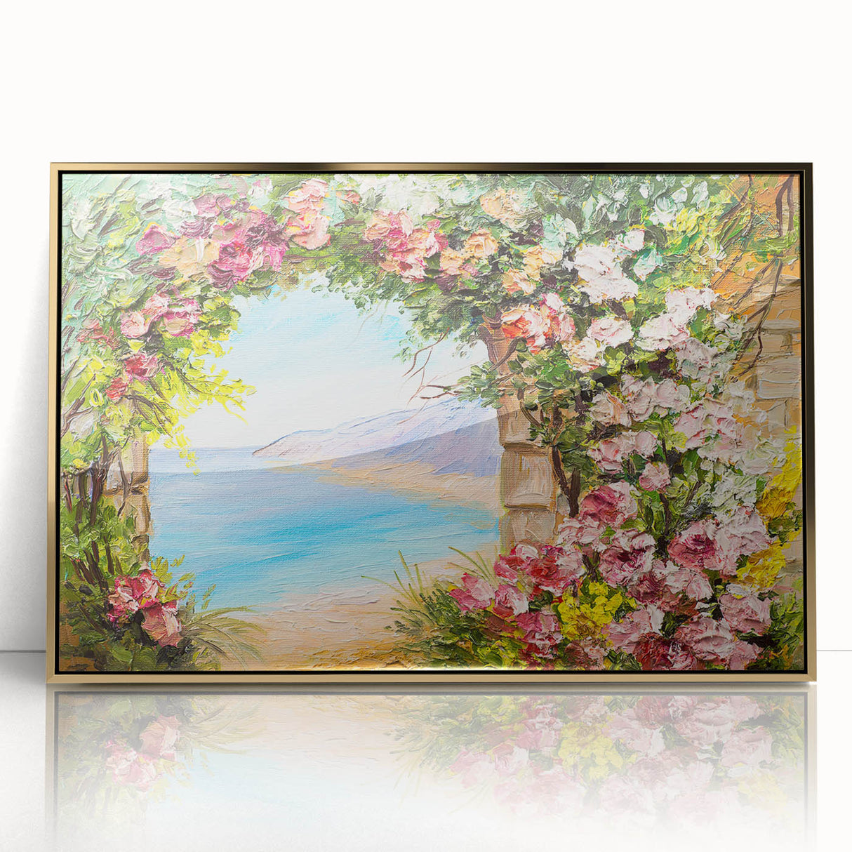 Art deco style poster of Naples, Italy, in muted gold and blue tones, framed acrylic, ideal for modern art wall decor.
