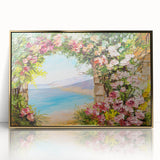 Art deco style poster of Naples, Italy, in muted gold and blue tones, framed acrylic, ideal for modern art wall decor.