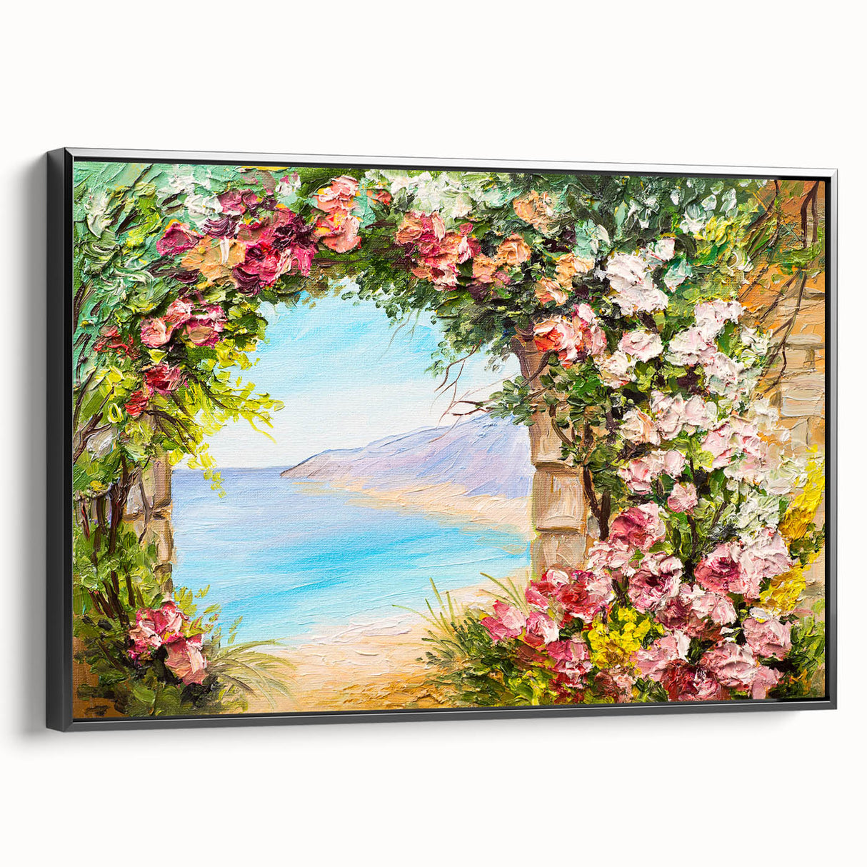 Black and white framed canvas of Naples landscape, ideal for bedroom wall art in vintage poster style.