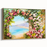 Framed canvas featuring a vintage landscape painting of Naples, Italy in muted gold and black tones.