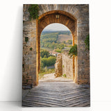 Black and white photograph of Tuscany landscape on stretched canvas, ideal for kitchen wall art.
