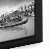 Extra large framed canvas of a black textured Venice scenery with vibrant color accents, ideal for living room decor.