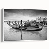 Vintage poster art of Venice with colorful imagery on a white framed canvas, ideal for living room decor.