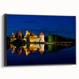 Black and white vintage poster art of a Lithuanian landscape on framed canvas, ideal for bedroom wall decor.