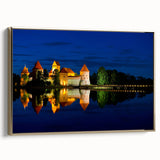 Framed canvas depicting a vintage-style landscape of a Lithuanian scenery, with muted earth tones.