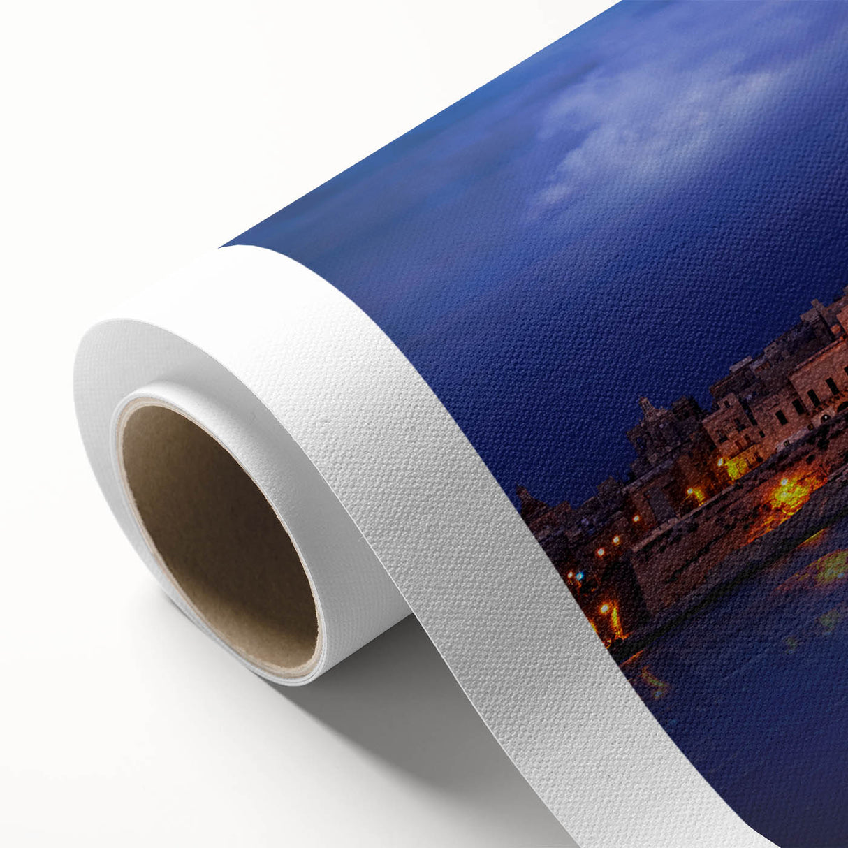 Art Deco style poster of a European Malta scenery on rolled canvas, with soft pastel hues.