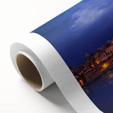 Art Deco style poster of a European Malta scenery on rolled canvas, with soft pastel hues.